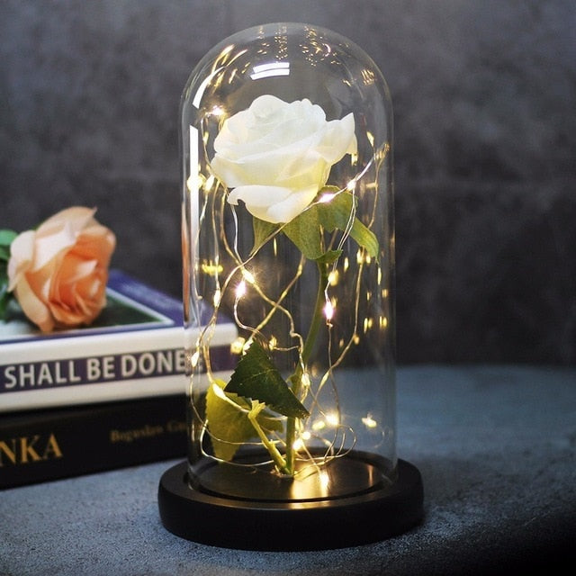 Beauty And Beast Rose In Flask Led Rose Flower Light Black Base Glass Dome Best For Mother's Day Valentines Day Gift - Vintage tees for Women