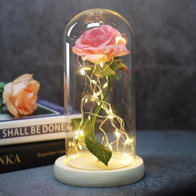 Beauty And Beast Rose In Flask Led Rose Flower Light Black Base Glass Dome Best For Mother's Day Valentines Day Gift - Vintage tees for Women