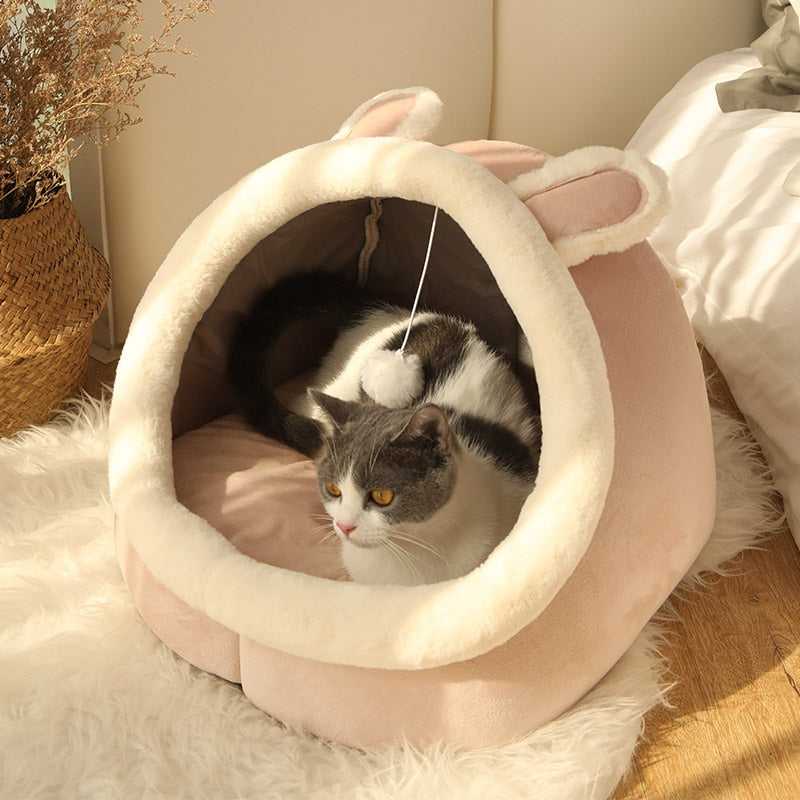 Sweet Cat Bed Warm Pet Basket Cozy Kitten Lounger Cushion Cat House Tent Very Soft - Vintage tees for Women