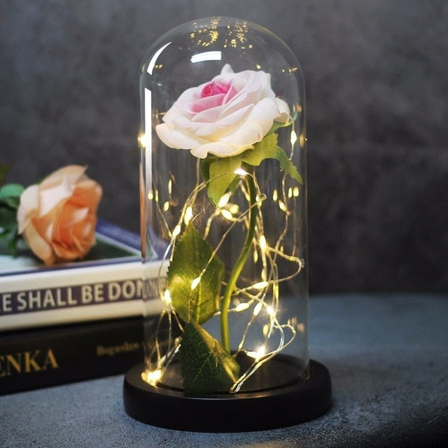 Beauty And Beast Rose In Flask Led Rose Flower Light Black Base Glass Dome Best For Mother's Day Valentines Day Gift - Vintage tees for Women