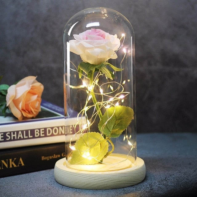 Beauty And Beast Rose In Flask Led Rose Flower Light Black Base Glass Dome Best For Mother's Day Valentines Day Gift - Vintage tees for Women