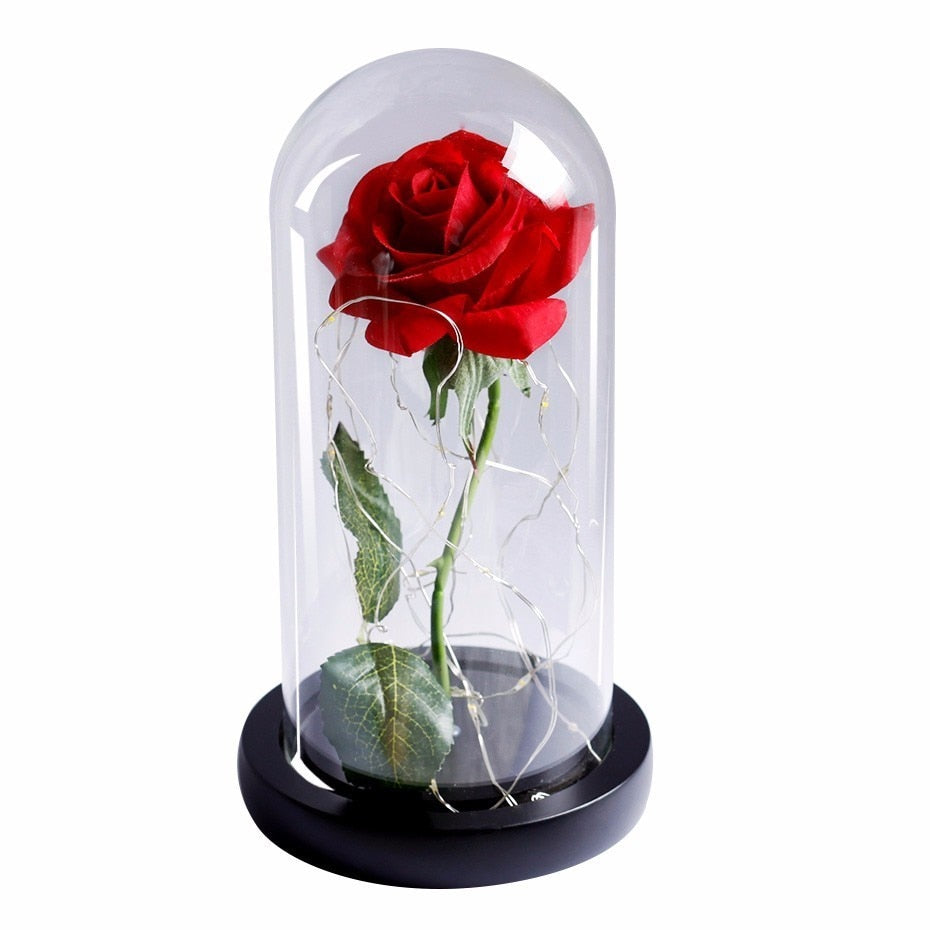 Beauty And Beast Rose In Flask Led Rose Flower Light Black Base Glass Dome Best For Mother's Day Valentines Day Gift - Vintage tees for Women