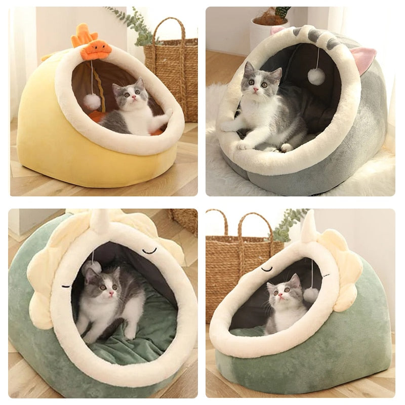 Sweet Cat Bed Warm Pet Basket Cozy Kitten Lounger Cushion Cat House Tent Very Soft - Vintage tees for Women