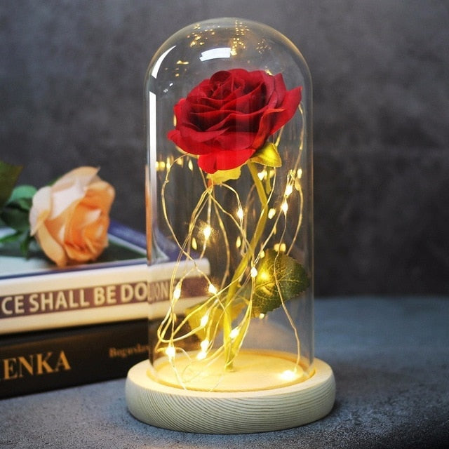 Beauty And Beast Rose In Flask Led Rose Flower Light Black Base Glass Dome Best For Mother's Day Valentines Day Gift - Vintage tees for Women