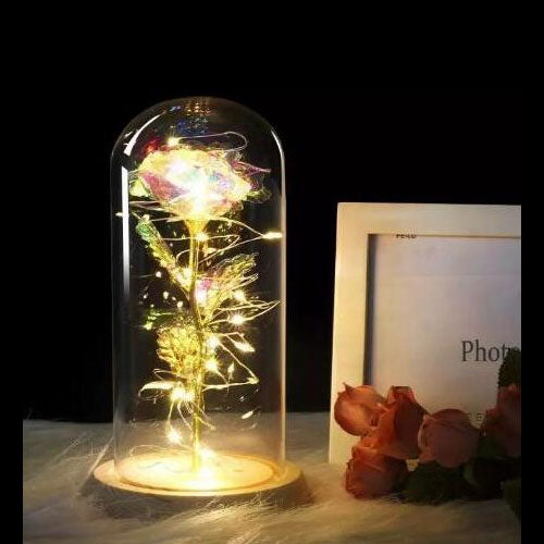 Beauty And Beast Rose In Flask Led Rose Flower Light Black Base Glass Dome Best For Mother's Day Valentines Day Gift - Vintage tees for Women