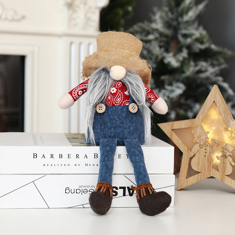 New Christmas long legged hemp Brudorf doll cowboy hat faceless doll window sitting decoration ornaments - Vintage tees for Women