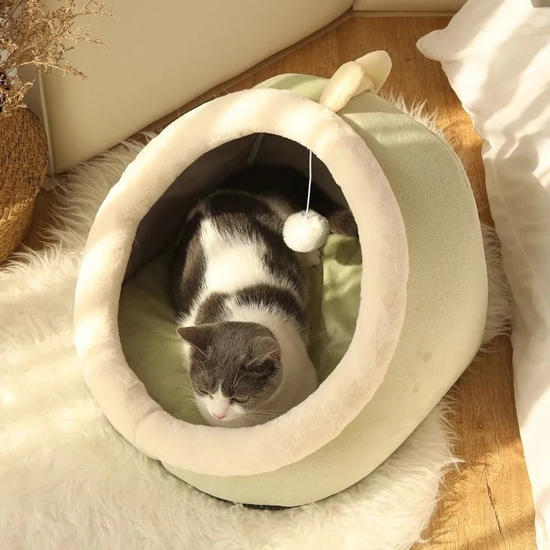 Sweet Cat Bed Warm Pet Basket Cozy Kitten Lounger Cushion Cat House Tent Very Soft - Vintage tees for Women