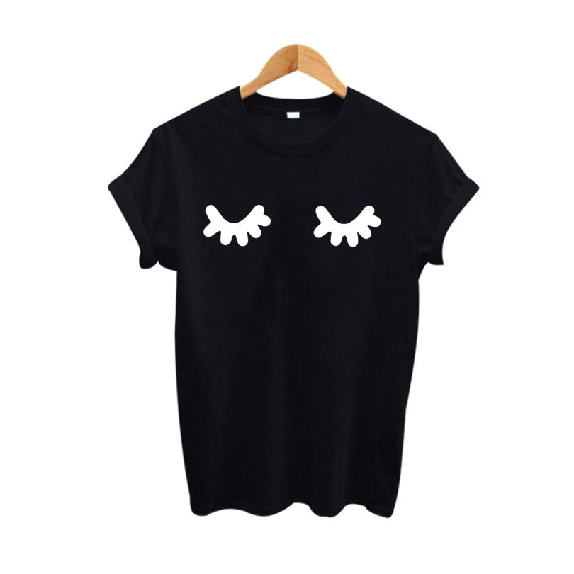 Cute Eyelashes Print Women T-shirt Black / White